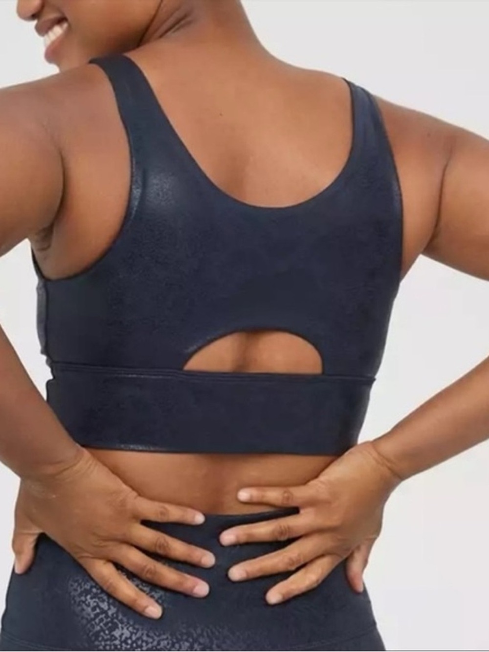 Aerie Offline Recharge Crackle Longline Sports Bra in Navy Blue Women's XL